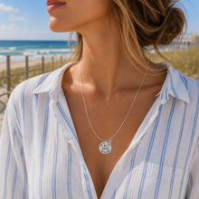 Load image into Gallery viewer, A woman at the beach wearing a Brick Twp NJ Beach tag necklace