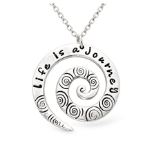 Load image into Gallery viewer, Life Is a Journey Hand-Stamped Pewter Swirl Necklace