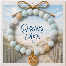 Load image into Gallery viewer, Carded Spring Lake Goldtone Beach Tag Amazonite Beaded Bracelet with twine bow