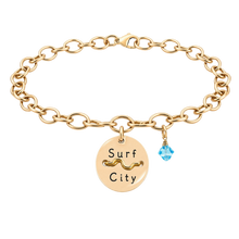 Load image into Gallery viewer, Surf City Beach Tag Charm Bracelet – Hand-Stamped NJ Jewelry