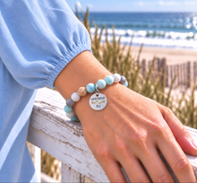 Load image into Gallery viewer, Amazonite Ventnor NJ beach tag bracelet in silvertone worn by the ocean