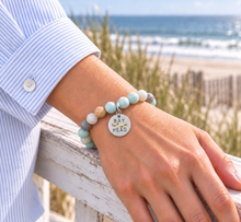 Load image into Gallery viewer, Amazonite Bay Head beach tag bracelet in silvertone worn by the ocean