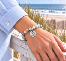 Load image into Gallery viewer, Amazonite Cape May beach tag bracelet in silvertone worn by the ocean