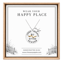 Load image into Gallery viewer, A carded Long Branch, NJ Beach tag pendant on necklace with starfish in box