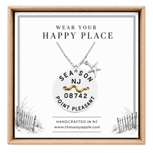 Load image into Gallery viewer, A carded Point Pleasant, NJ Beach tag pendant on necklace with starfish in box