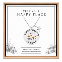 Load image into Gallery viewer, A carded Stone Harbor, NJ Beach tag pendant on necklace with starfish in box