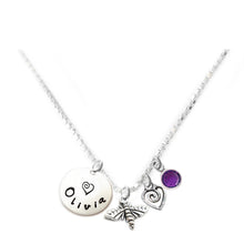 Load image into Gallery viewer, Personalized BUMBLEBEE Charm Necklace with Sterling Silver Name