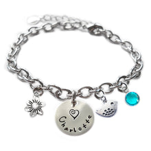 Load image into Gallery viewer, Personalized BIRDIE Sterling Silver Name Charm Bracelet