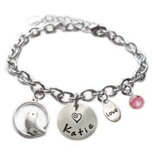 Load image into Gallery viewer, Personalized BIRD ON PERCH Sterling Silver Name Charm Bracelet