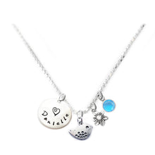 Load image into Gallery viewer, Personalized BIRDIE Charm Necklace with Sterling Silver Name