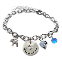 Load image into Gallery viewer, Personalized DOG AND PAWS Sterling Silver Name Charm Bracelet