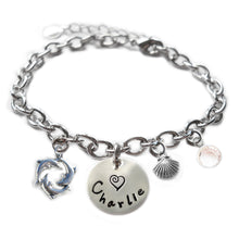 Load image into Gallery viewer, Personalized DOLPHINS Sterling Silver Name Charm Bracelet