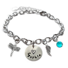 Load image into Gallery viewer, Personalized Dragonfly Sterling Silver Name Charm Bracelet