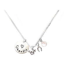 Load image into Gallery viewer, Personalized HORSE Charm Necklace with Sterling Silver Name