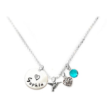 Load image into Gallery viewer, Personalized HUMMINGBIRD Charm Necklace with Sterling Silver Name