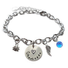 Load image into Gallery viewer, Personalized LADYBUG Sterling Silver Name Charm Bracelet