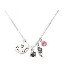 Load image into Gallery viewer, Personalized LADYBUG Charm Necklace with Sterling Silver Name
