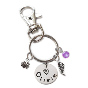 Personalized LADYBUG Swivel Key Clasp with Sterling Silver Name