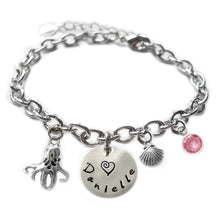Load image into Gallery viewer, Personalized OCTOPUS Sterling Silver Name Charm Bracelet