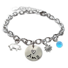 Load image into Gallery viewer, Personalized PIG Sterling Silver Name Charm Bracelet