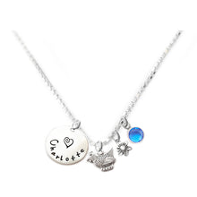 Load image into Gallery viewer, Personalized CHICKEN Charm Necklace with Sterling Silver Name