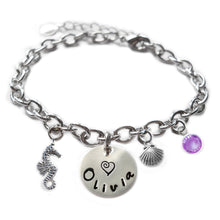 Load image into Gallery viewer, Personalized SEA HORSE Sterling Silver Name Charm Bracelet
