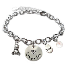 Load image into Gallery viewer, Personalized TEDDY BEAR Sterling Silver Name Charm Bracelet