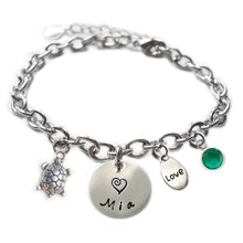 Load image into Gallery viewer, Personalized TURTLE Sterling Silver Name Charm Bracelet
