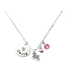Load image into Gallery viewer, Personalized UNICORN Charm Necklace with Sterling Silver Name
