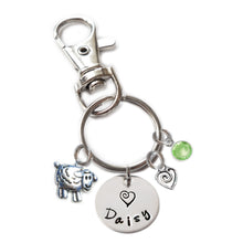 Load image into Gallery viewer, Personalized SHEEP Swivel Key Clasp with Sterling Silver Name
