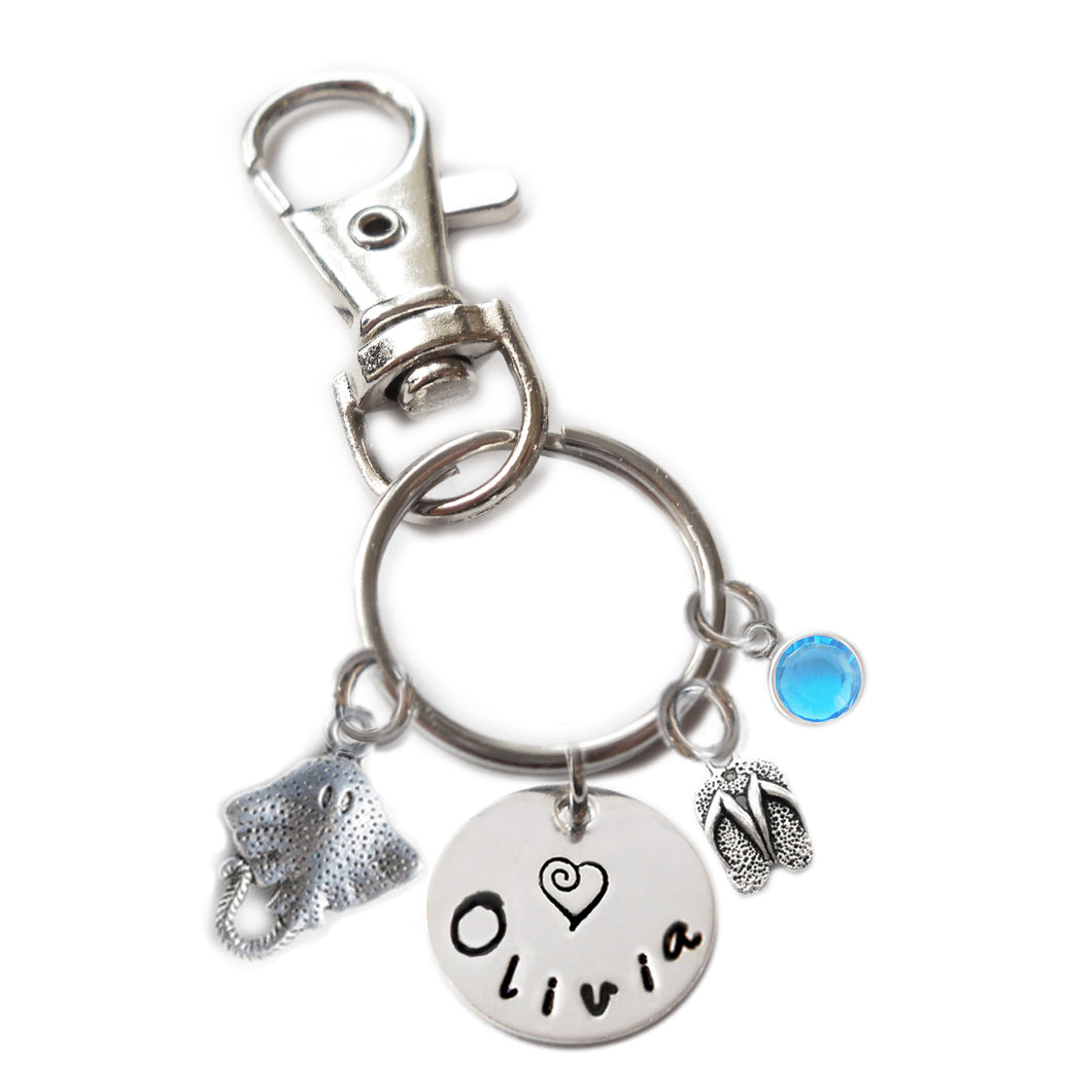 Personalized STINGRAY Swivel Key Clasp with Sterling Silver Name