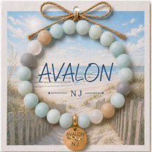Load image into Gallery viewer, Carded Avalong Silvertone Beach Tag Amazonite Beaded Bracelet with twine bow
