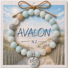 Load image into Gallery viewer, Carded Avalong Silvertone Beach Tag Amazonite Beaded Bracelet with twine bow
