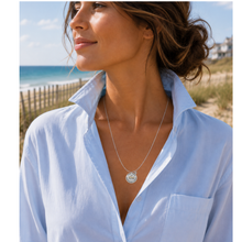 Load image into Gallery viewer, Woman wearing Barnegat Light Beach Tag Necklace at Beach
