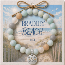 Load image into Gallery viewer, Carded Bradley Beach Silvertone Beach Tag Amazonite Beaded Bracelet with twine bow
