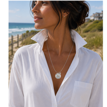 Load image into Gallery viewer, a woman at the beach wearing a Brielle NJ beach tag necklace
