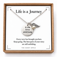 Load image into Gallery viewer, Life Is a Journey Pearl &amp; Wing Necklace
