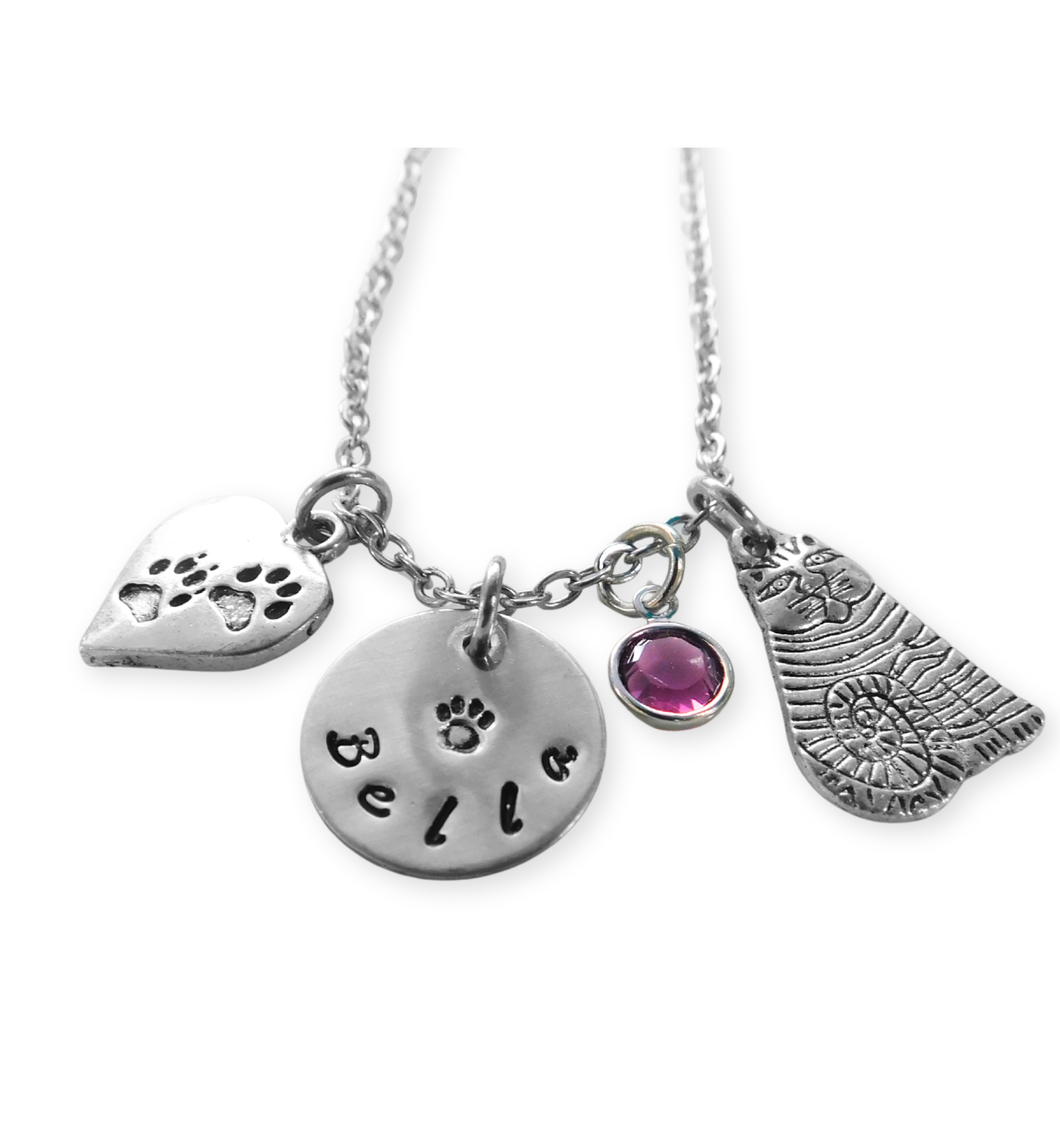 Cool Cat Pet Name Charm Necklace