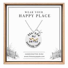 Load image into Gallery viewer, A carded Seaside Park, NJ Beach tag pendant on necklace with starfish in box
