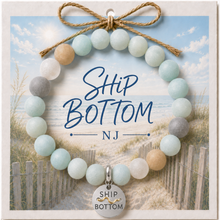 Load image into Gallery viewer, Carded Ship Bottom Silvertone Beach Tag Amazonite Beaded Bracelet with twine bow
