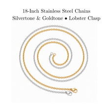 Load image into Gallery viewer, Silvertone and goldtone 18-inch stainless steel necklace chains with lobster clasps
