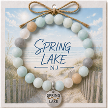 Load image into Gallery viewer, Carded Spring Lake Silvertone Beach Tag Amazonite Beaded Bracelet with twine bow
