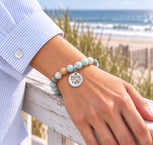 Load image into Gallery viewer, Amazonite Brick Twp beach tag bracelet in silvertone worn by the ocean
