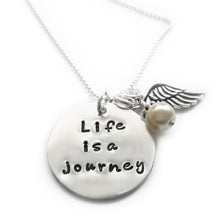 Load image into Gallery viewer, Life Is a Journey Pearl &amp; Wing Necklace
