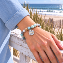 Load image into Gallery viewer, Amazonite Ocean City beach tag bracelet in silvertone worn by the ocean
