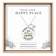Load image into Gallery viewer, A carded Surf City, NJ Beach tag pendant on necklace with starfish in box
