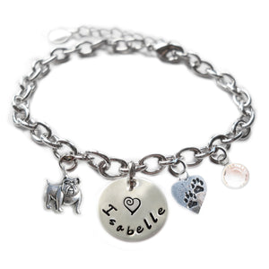 Personalized BULLDOG Sterling Silver Name Charm Bracelet