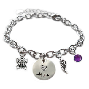 Personalized BUTTERFLY Sterling Silver Name Charm Bracelet