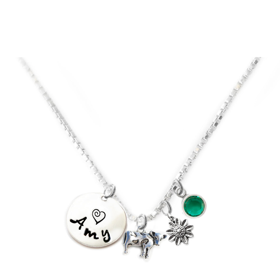 Personalized COW Charm Necklace with Sterling Silver Name