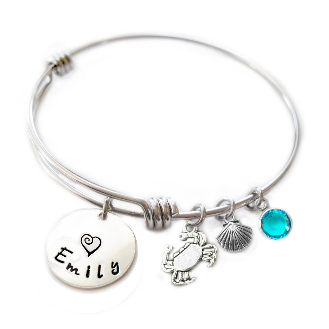 Personalized CRAB Bangle Bracelet with Sterling Silver Name